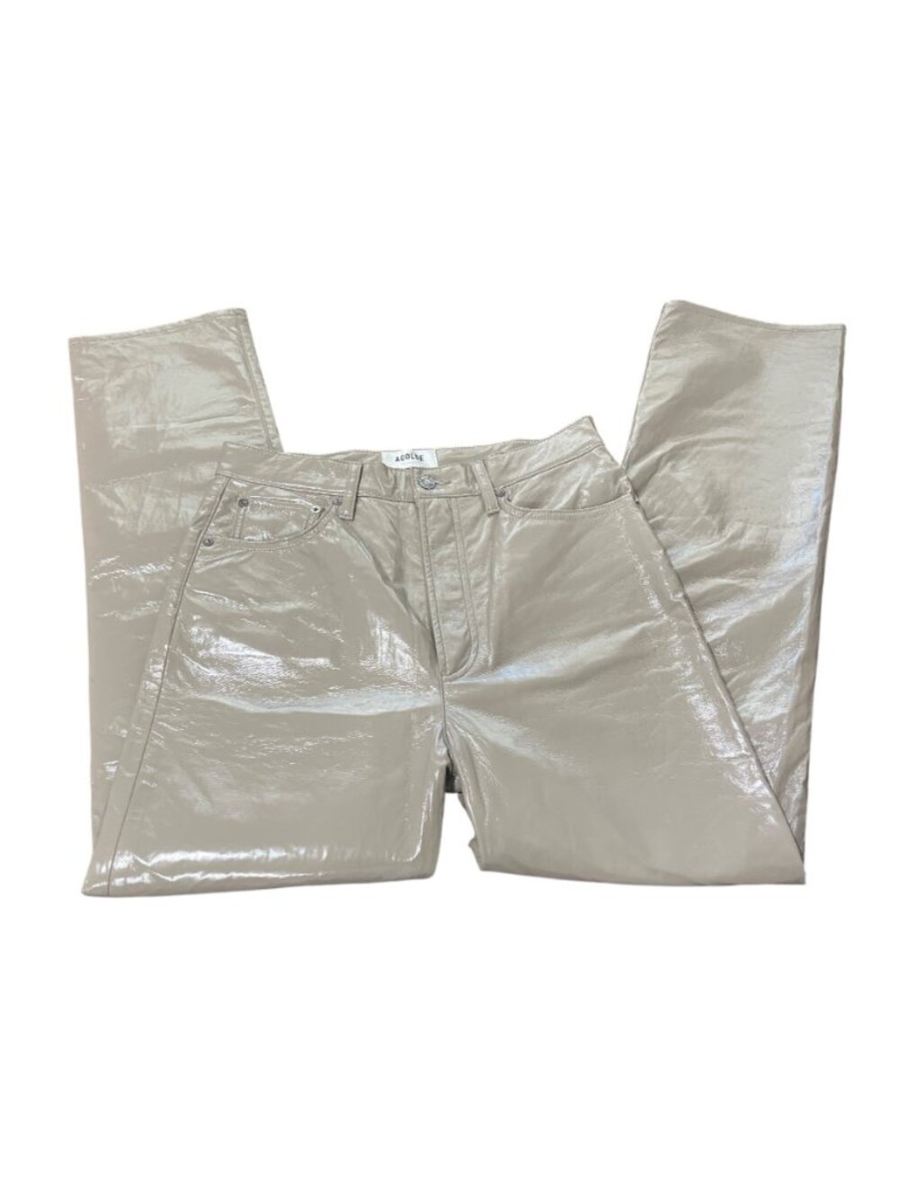 Agolde Womens Size 28 Recycled Leather Pants 90's Pinch-Waist Beige Quail Patent - Picture 2 of 8